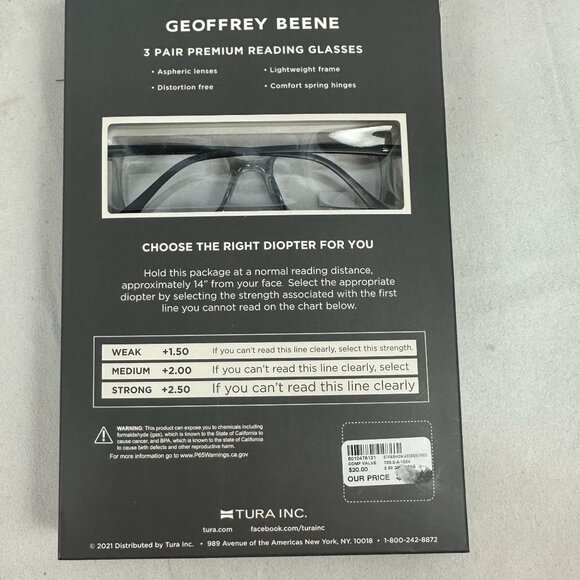 Geoffrey Beene Premier Collection 3 Pair Reading Glasses +2.50 Diopter Lenses - Picture 2 of 4